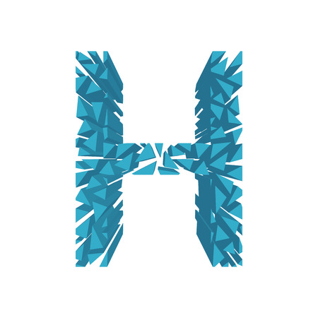 The letter H, in the alphabet broken 3d perspective set blue color isolated on white backgroundのイラスト素材