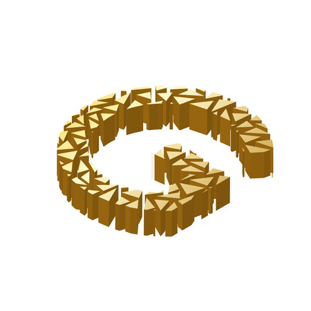 The letter G, in the alphabet broken 3d perspective isometric set gold color isolated on white backgroundのイラスト素材