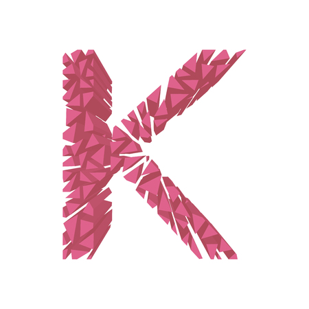 The letter K, in the alphabet broken 3d perspective set pink color isolated on white backgroundのイラスト素材
