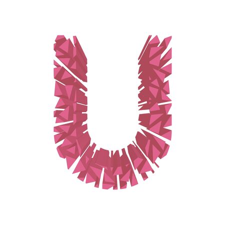 The letter U, in the alphabet broken 3d perspective set pink color isolated on white backgroundのイラスト素材