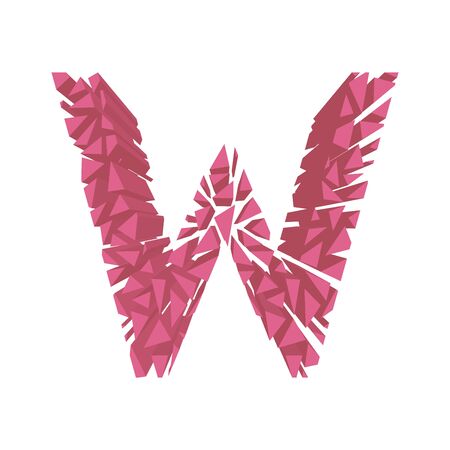 The letter W, in the alphabet broken 3d perspective set pink color isolated on white backgroundのイラスト素材
