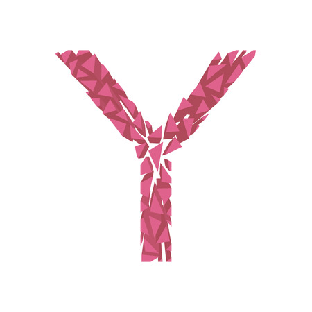 The letter Y, in the alphabet broken 3d perspective set pink color isolated on white backgroundのイラスト素材