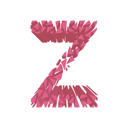 The letter Z, in the alphabet broken 3d perspective set pink color isolated on white backgroundのイラスト素材