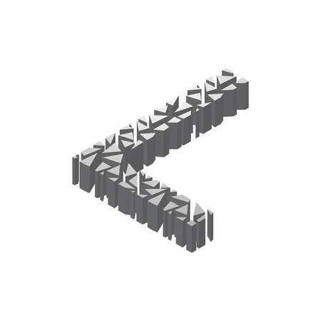 The letter L, in the alphabet broken 3d perspective isometric set silver color isolated on white backgroundのイラスト素材