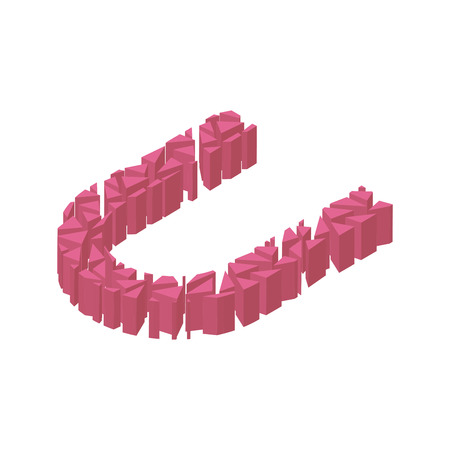 The letter U, in the alphabet broken 3d perspective isometric set pink color isolated on white backgroundのイラスト素材