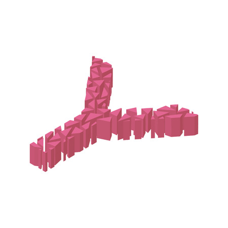 The letter Y, in the alphabet broken 3d perspective isometric set pink color isolated on white backgroundのイラスト素材