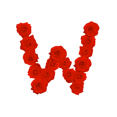 The letter W, in the Alphabet bloom red roses illustration set isolated on white background, vector eps10のイラスト素材