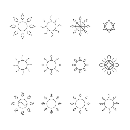 Sun icons outline stroke set design illustration black and white color isolated on white background, vector eps10のイラスト素材