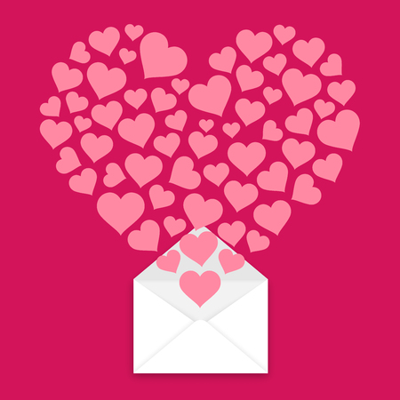 You got mail concept idea valentine love heart pop up from mail illustration isolated on pink color background, with copy spaceのイラスト素材