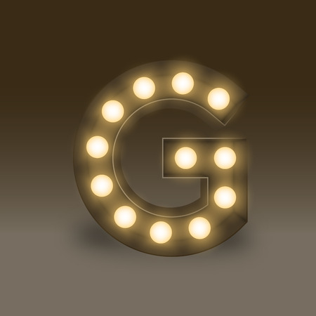 Alphabet Incandescent light bulb box set letter G, illustration retro 3D style isolated glow in dark backgroundのイラスト素材