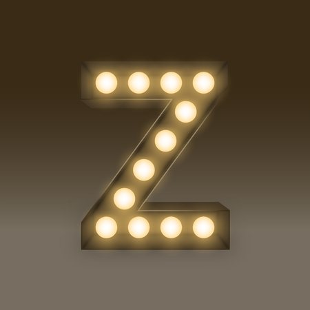 Alphabet Incandescent light bulb box set letter Z, illustration retro 3D style isolated glow in dark backgroundのイラスト素材