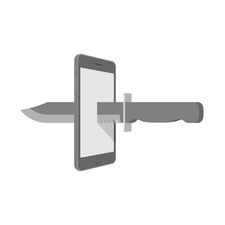Smartphone with knife set internet cyber crime concept idea illustration isolated on white background, with copy spaceのイラスト素材