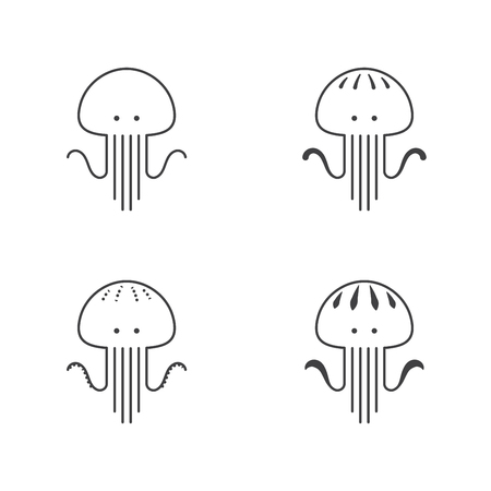 Jellyfish icon outline stroke set design illustration black and white color isolated on white background.のイラスト素材