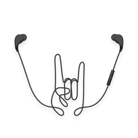 Earphones wireless and remote illustration with rock hand sign language made from cable.のイラスト素材