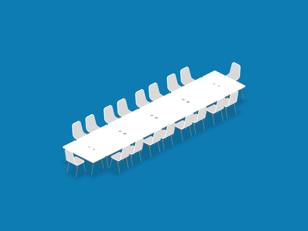 Meeting room setup layout configuration Conference Boardroom isometric style illustration, perspective 3d with shadow on blue color backgroundのイラスト素材