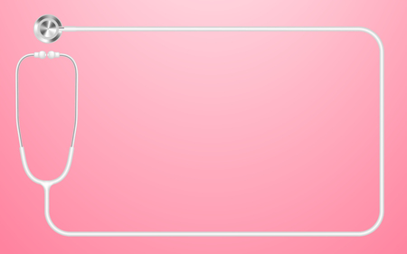 Stethoscope white color and rectangle shape frame made from cable isolated on pink gradient background, with copy spaceのイラスト素材