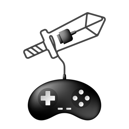 Gamepad or joypad black color and action sword shape made from cable design illustration isolated on white background, with copy spaceのイラスト素材