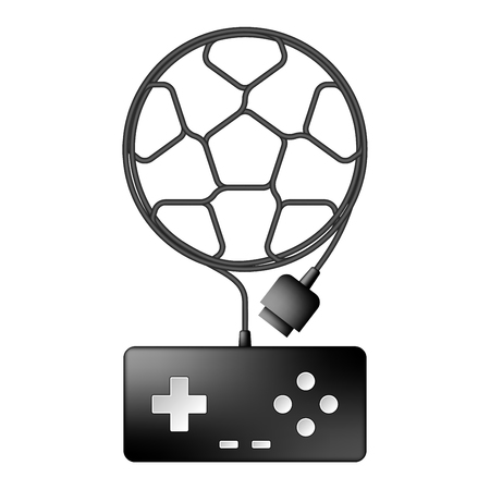 Gamepad or joypad black color and football shape made from cable design illustration isolated on...