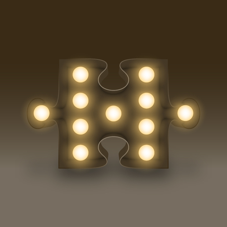 Symbol Incandescent light bulb box set jigsaw puzzle sign icon, illustration retro 3D style isolated glow in dark background.のイラスト素材