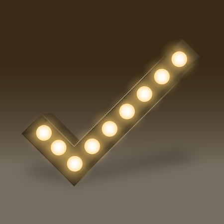 Symbol Incandescent light bulb box set Check mark sign icon, illustration retro 3D style isolated glow in dark background.のイラスト素材