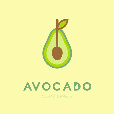 Avocado fruit with spoon icon set design illustration. Isolated on cream background with Avocado text and copy space, vector illustration.のイラスト素材