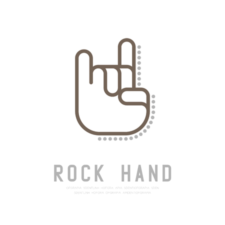 Rock Hand finger with dot shadow icon, sign language concept outline stroke flat design brown and grey color illustration isolated on white background with copy space, vector eps 10のイラスト素材