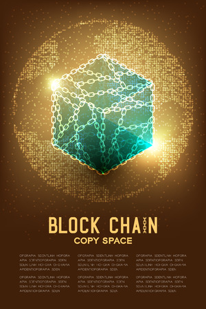 Blockchain technology 3D isometric virtual with geometric circle pattern globe, system online concept design illustration isolated on brown gradient background and Blockchain Text with copy spaceのイラスト素材