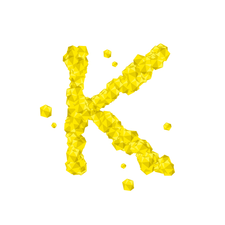 Alphabet Crystal diamond 3D virtual set letter K illustration Gemstone concept design yellow color, isolated on white background, vector eps 10のイラスト素材