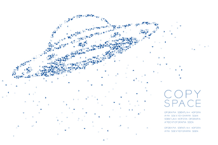 Abstract Geometric Polygon square box and Triangle pattern UFO alien spaceship shape, space exploration concept design blue color illustration on white background with copy space, vector eps 10のイラスト素材