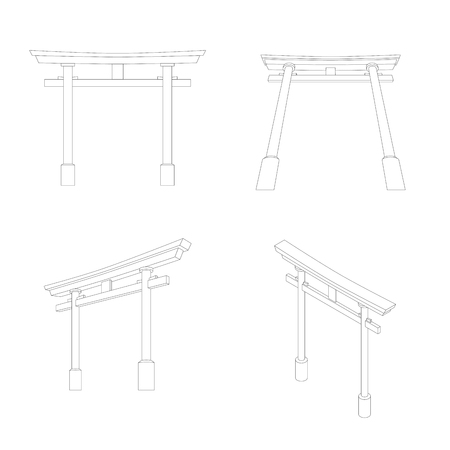 Japanese Torii perspective and isometric view, Editable stroke illustrationのイラスト素材