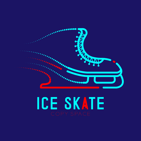 Ice skate speed logo icon outline stroke set dash line design illustration isolated on dark blue background with ice skate text and copy spaceのイラスト素材