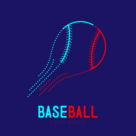 Baseball fly logo icon outline stroke set dash line design illustration isolated on dark blue background with baseball text and copy spaceのイラスト素材