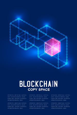 Blockchain technology 3D isometric virtual, Private key concept design illustration isolated on dark blue background and Blockchain Text with copy space, vector eps 10のイラスト素材