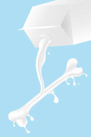 Milk pouring Bone shape from box, World Milk Day concept 3D virtual design illustration isolated on blue background with copy space, vector eps 10のイラスト素材