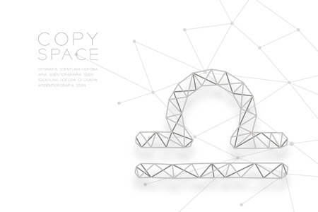 Libra Zodiac sign wireframe Polygon silver frame structure, Fortune teller concept design illustration isolated on white background with copy space, vectorのイラスト素材