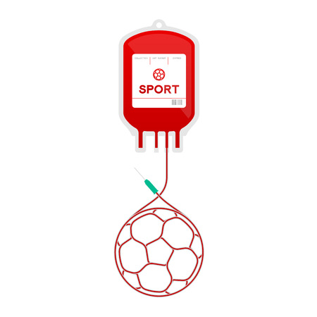 Blood bag red color with soccer ball shape made from cord illustration, sport concept flat design isolated on white background, with copy spaceのイラスト素材