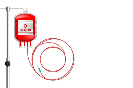 Blood bag type O red color and Alphabet letter O sign shape made from cord illustration, transfusion concept design isolated on white background, with copy spaceのイラスト素材