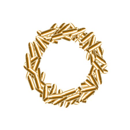 Alphabet bullet set letter O gold color, illustration 3D virtual design isolated on white backgroundのイラスト素材