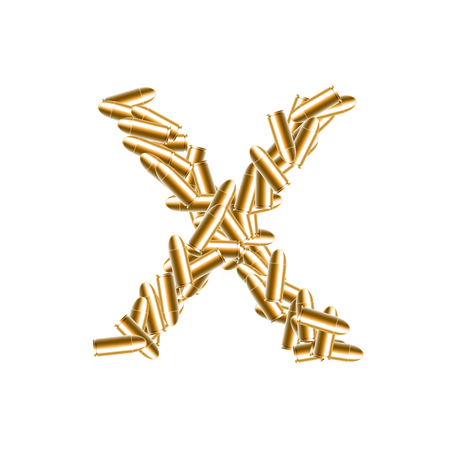 Alphabet bullet set letter X gold color, illustration 3D virtual design isolated on white backgroundのイラスト素材