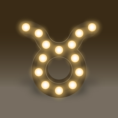 Taurus Zodiac sign Incandescent light bulb box, illustration retro 3D style isolated glow in dark backgroundのイラスト素材