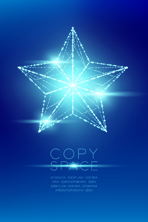 Christmas Star wireframe polygon bokeh light frame structure and lens flare, Technology connection concept design illustration isolated on blue gradient background with copy spaceのイラスト素材