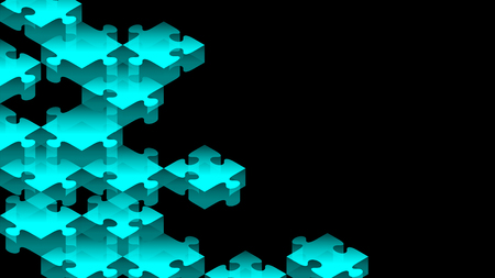 Jigsaw puzzle transparency 3D isometric virtual blue color illustration isolated on black background with copy space, vector eps 10のイラスト素材