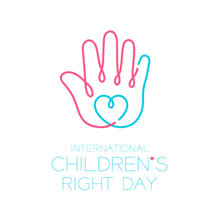 International Children's Right Day logo icon outline stroke set, hand and heart design illustration isolated on white background with copy space, vectorのイラスト素材