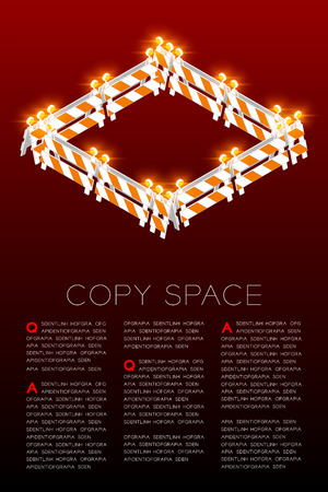 Isometric traffic barriers with light, Square shape concept design illustration isolated on red gradients background with copy space, Editable strokeのイラスト素材