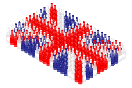 Isometric beverage beer glass bottle in row, United Kingdom national flag shape concept design illustration isolated on white background, Editable strokeのイラスト素材