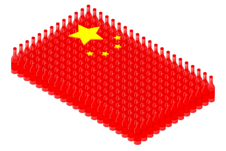 Isometric beverage beer glass bottle in row, China national flag shape concept design illustration isolated on white background, Editable strokeのイラスト素材