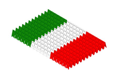 Isometric caution floor sign in row, Italy national flag shape concept design illustration isolated on white background, Editable strokeのイラスト素材
