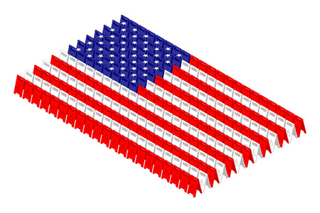 Isometric caution floor sign in row, United States national flag shape concept design illustration isolated on white background, Editable strokeのイラスト素材