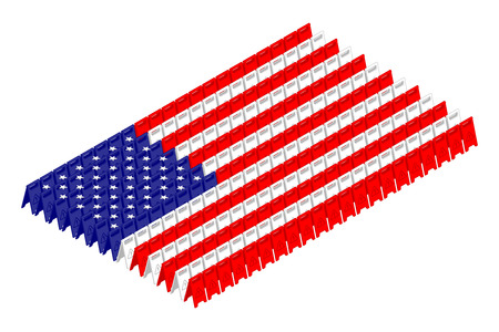 Isometric caution floor sign in row, United States national flag shape concept design illustration isolated on white background, Editable strokeのイラスト素材