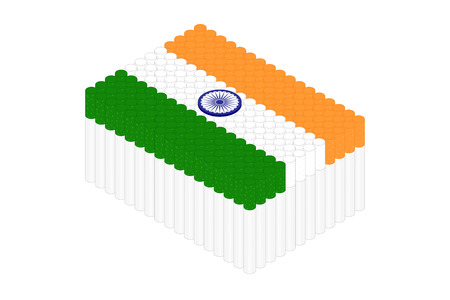 Isometric cigarette in row, India national flag shape concept design illustration isolated on white background, Editable strokeのイラスト素材